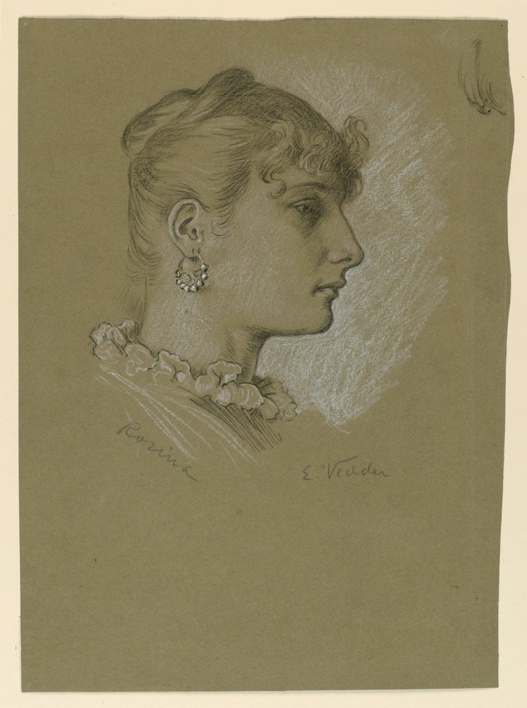 Teckning, Kvinnohuvud, profil: Rosina, ca 1885 av Elihu Vedder