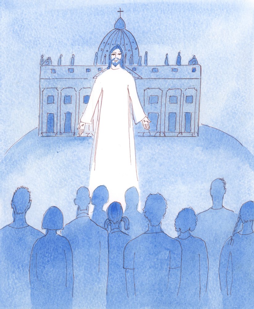 Kristus berättade för mig om det budskap han ger till alla som avviker från den katolska kyrkans lära:, 2005 (akvarell på papper) av Elizabeth Wang