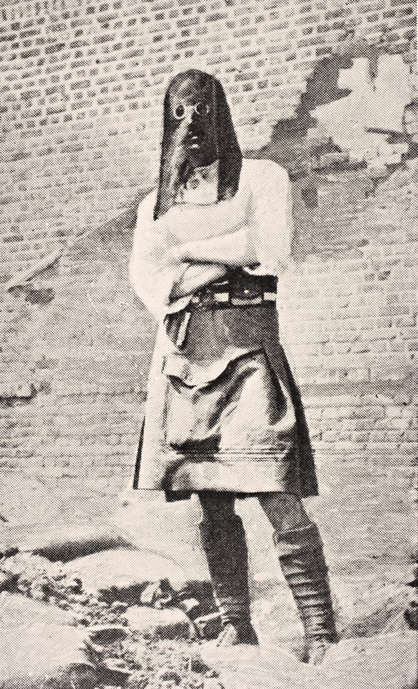 Skotsk soldat med gasmask 1915, från 