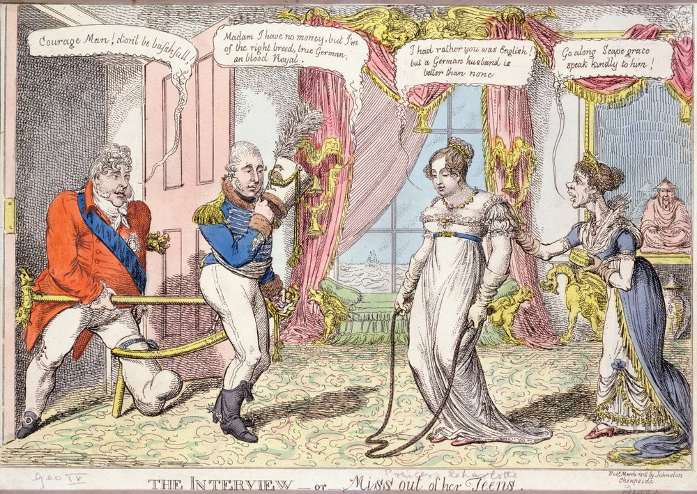 The Interview or Miss out of her Teens, 1816 (färgetsning) av English School