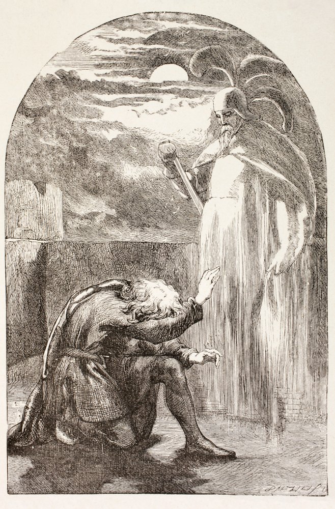 Hamlet ser spöket, sin fars ande, från 