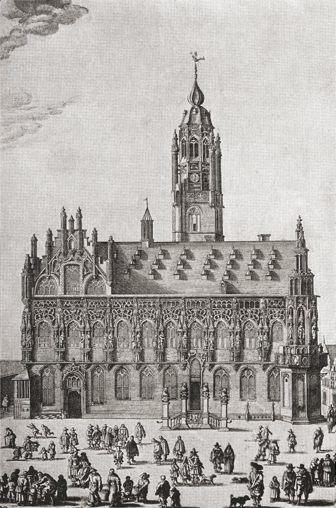 Stadhuis, Middelburg, som det var på 1500-talet, från "A Short History of the English People" av J. R. Green, publicerad 1893 av English School