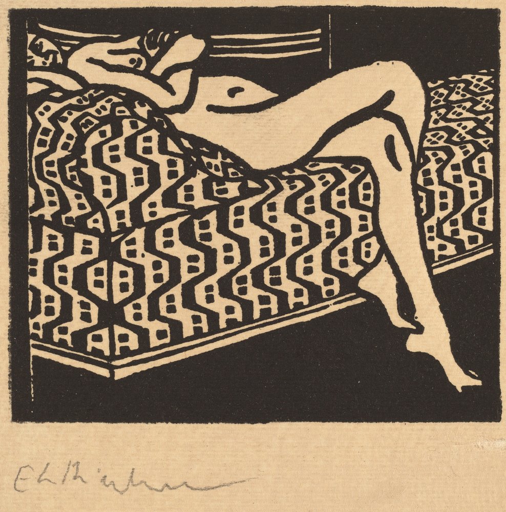 Naken flicka liggande på en soffa, 1905 av Ernst Ludwig Kirchner
