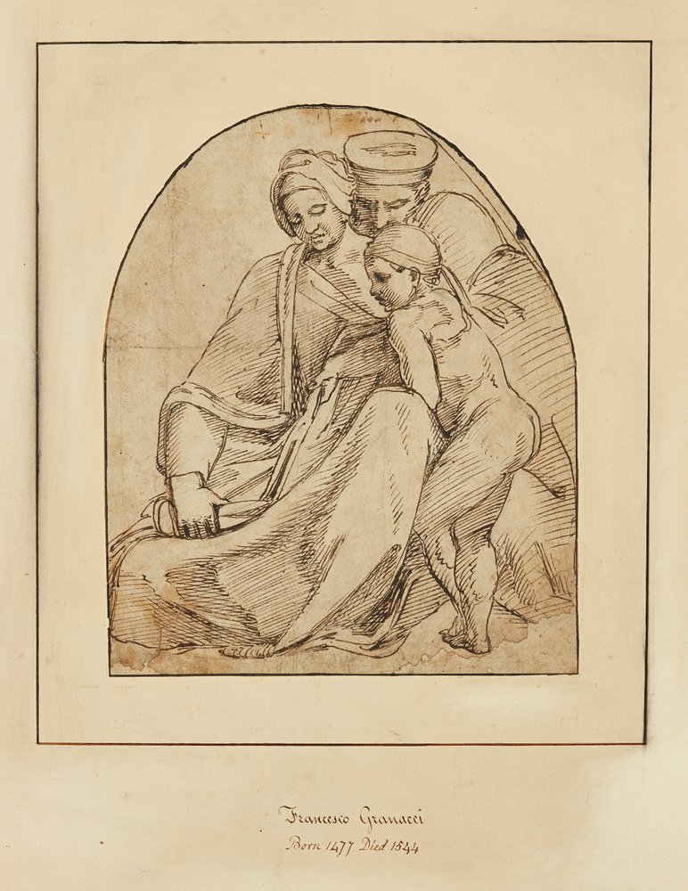 En familjegruppläsning (bläck) av Francesco (manner of) Granacci