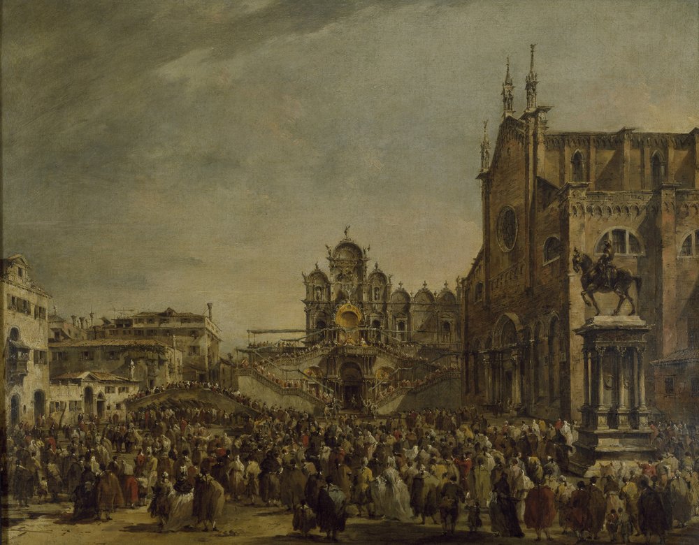 Påven Pius VI välsignar folkmassan på Campo SS. Giovanni och Paolo, 1700-talet av Francesco Guardi