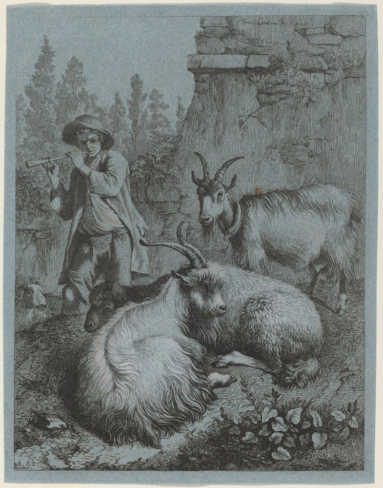 Goatherd Piping till fyra getter. av Francesco Londonio