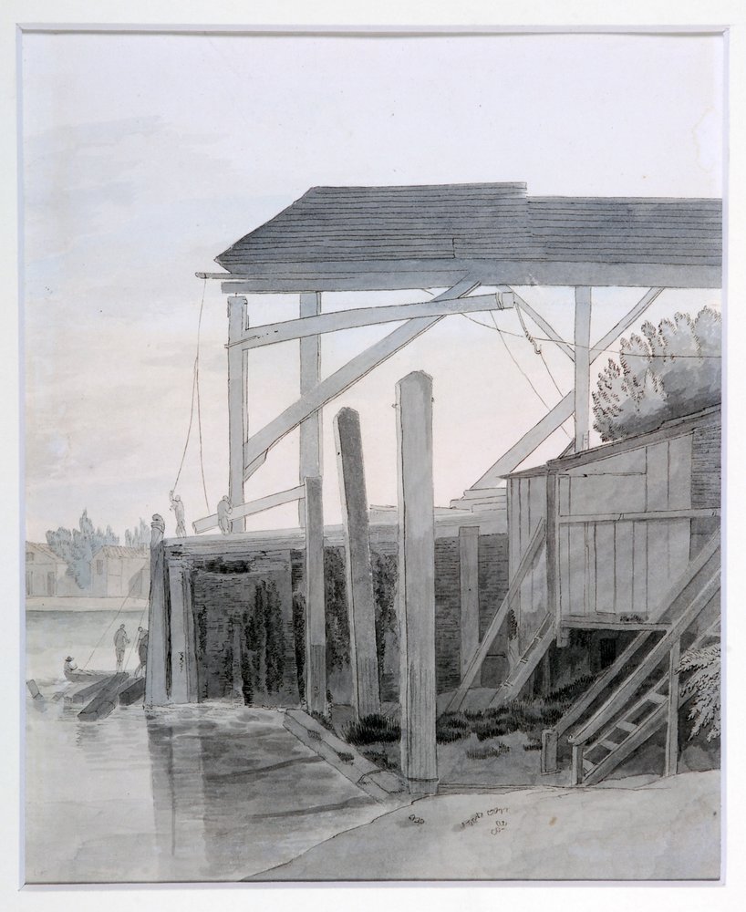 A Wharf, ca 1800 (penna och bläck med akvarell på papper) av Francis Towne