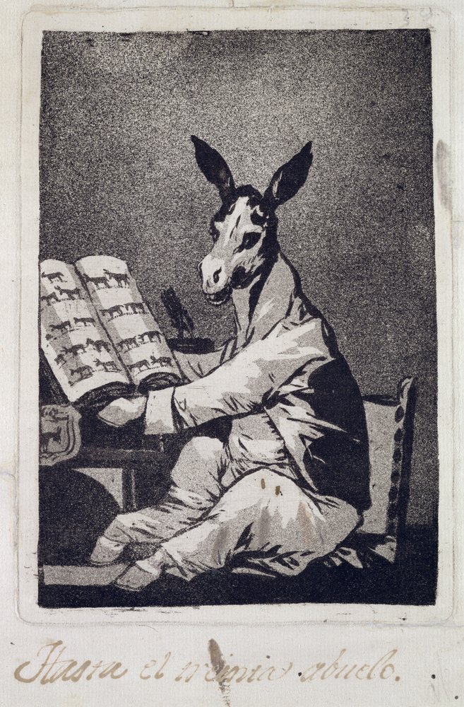 Så långt tillbaka som hans farfar, plansch 39 ur "Los Caprichos", 1799 av Francisco de Goya