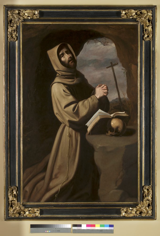 St Franciskus i bön i en grotta, 1650-55 av Francisco de Zurbaran
