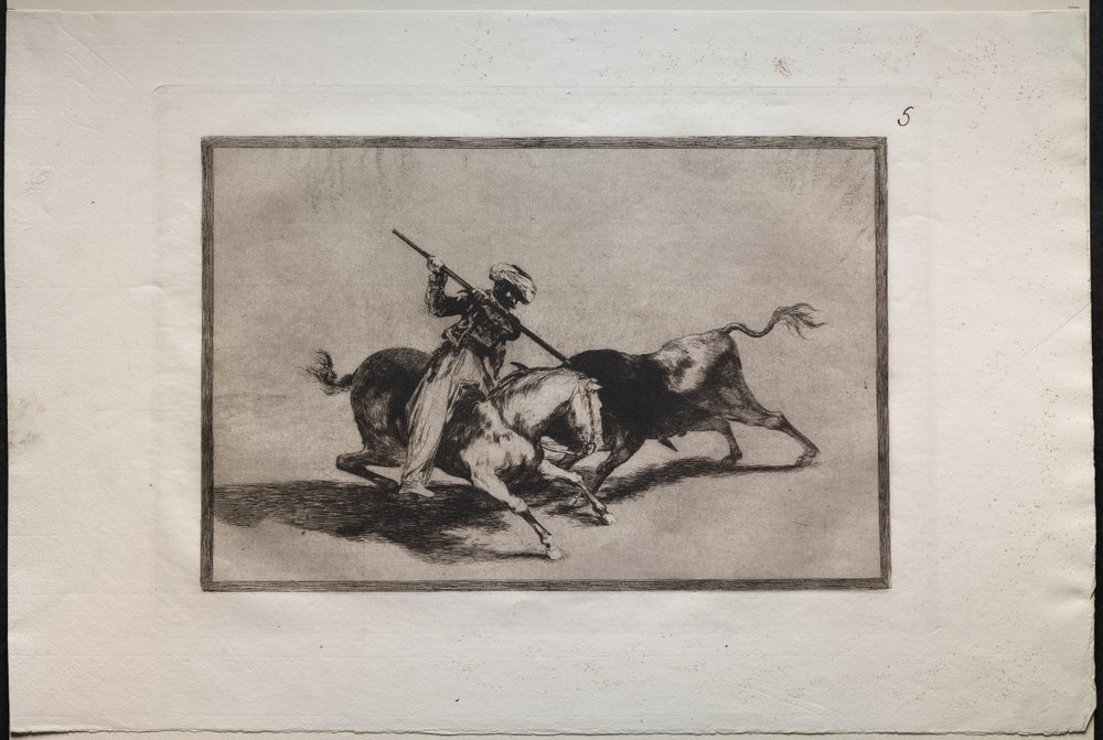 Tjurfäktningar: den livfulle moren Gazul är den förste som strider enligt reglerna av Francisco de Goya