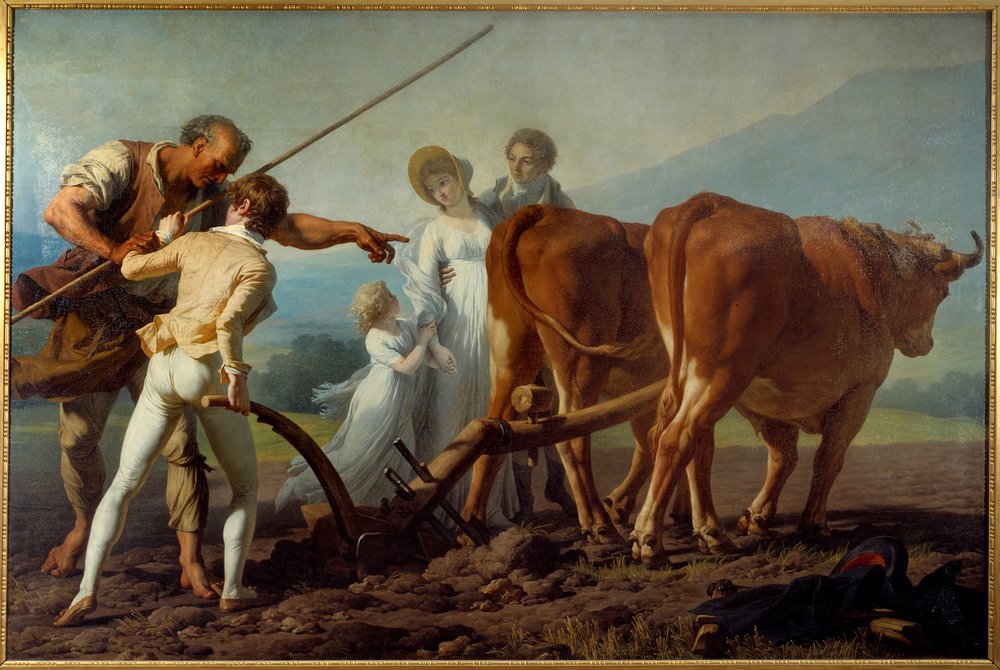La lesson de jordage Målning av Francois Andre Vincent (1746-1816) 1800-talet sön. 3,13x2,13 m Bordeaux, Museum of Fine Arts av François-André Vincent