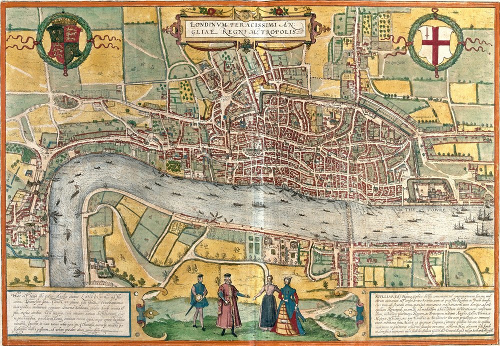 Vy över London (Londinum), England (etsning av Franz Hogenberg