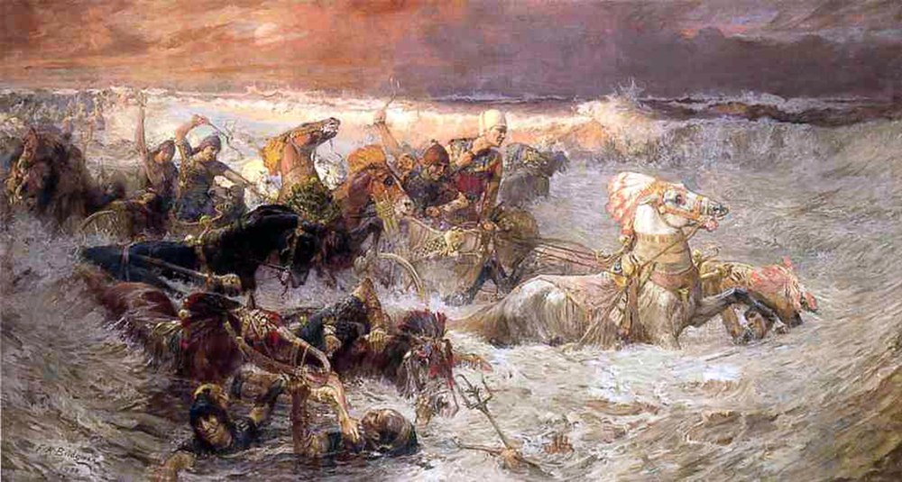 Farao och hans armé som drunknar i Röda havet, 1900 av Frederick Arthur Bridgman