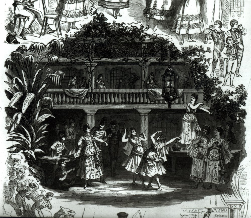 Carmen på Lilas Pastias värdshus, scen ur operan av Georges Bizet (1838-75) av French School
