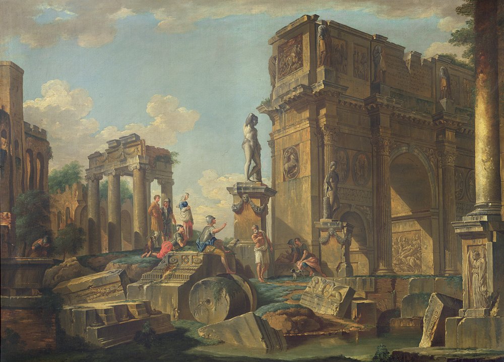 En arkitektonisk Capriccio med Konstantins båge av Giovanni Paolo Pannini