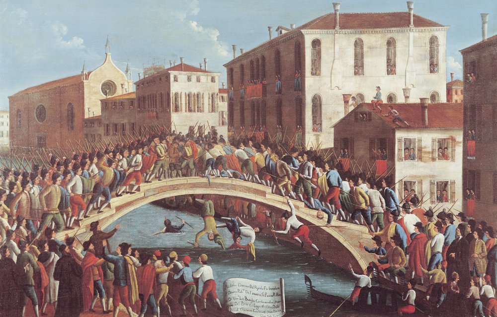 Slåss med pinnar på Ponte Santa Fosca, Venedig av Gabriele Bella