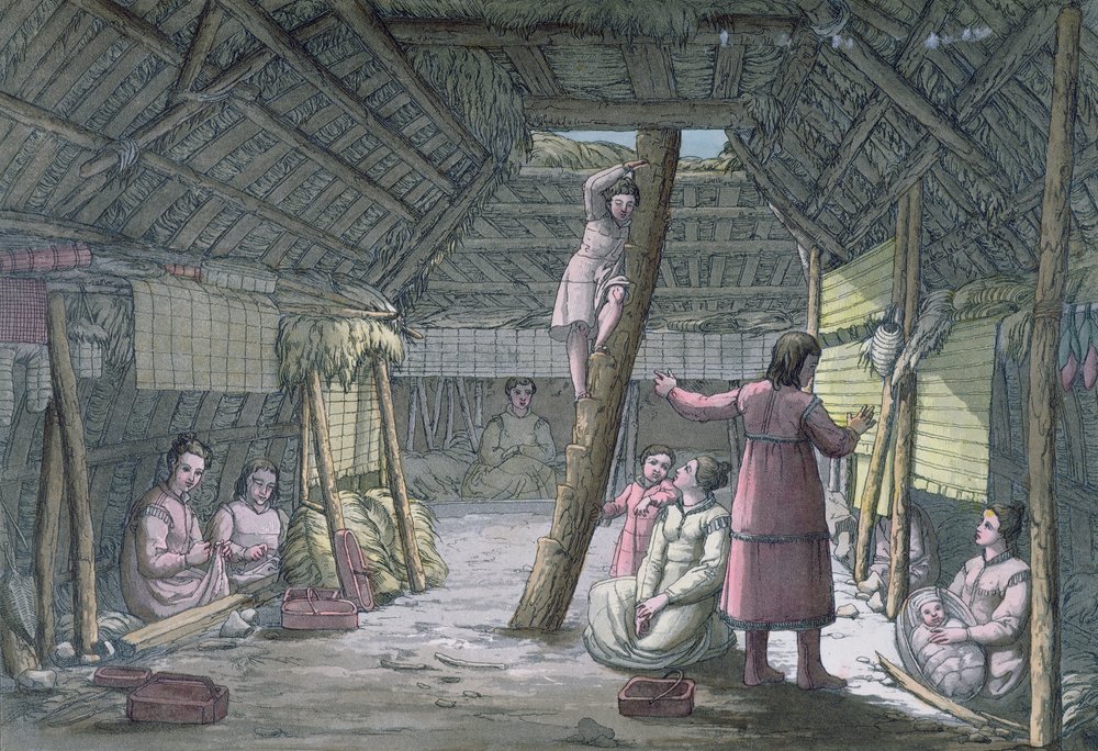 Interiör av ett hus i Unalaska, illustration från 