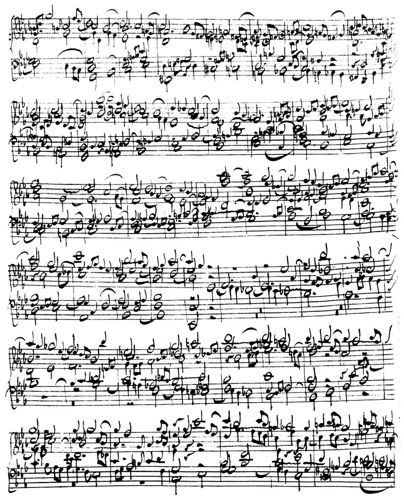 Partitur av Johann Sebastian Bach (1685-1750) (penna och bläck på papper) av German School