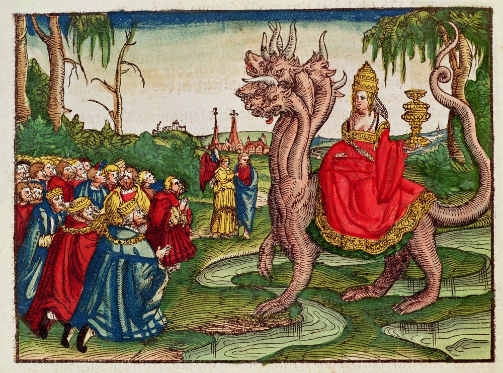 Babylons sköka, ur Lutherbibeln, omkring 1530 (kolorerat träsnitt) av German School