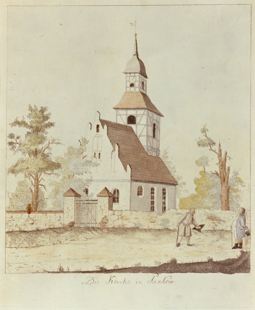 Kyrka i Pankow, Berlin (färgad etsning) av German School