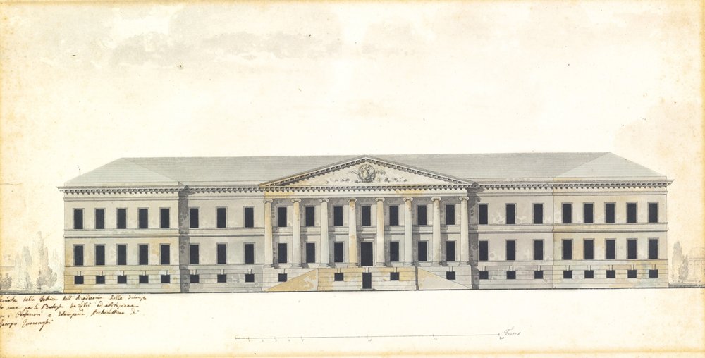 Förhöjning av fasaden på Vetenskapsakademien i St. Petersburg av Giacomo Antonio Domenico Quarenghi