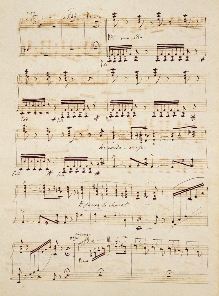 Manuskriptblad från partituret till "Les Huguenots". av Giacomo Meyerbeer