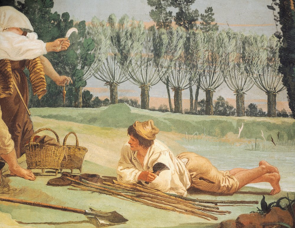 Bönder vilar, av Giandomenico Tiepolo (1727-1804), fresk, detalj, Villa Valmarana ai Nani, Vicenza av Giandomenico (1727-1804) Tiepolo