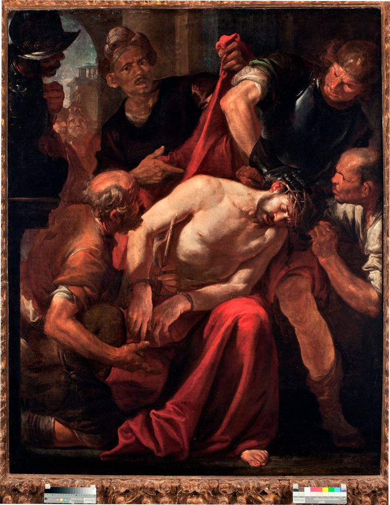 Kristi begabbelse (Jesus hånad av soldaterna), målning av Gioacchino Assereto (1600-1649), 1600-talet, Genua, Musei di Strada Nuova av Giovacchino Assereto