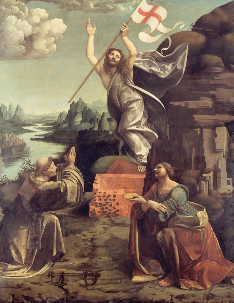 Kristi uppståndelse med Sankt Leonard av Noblac och Lucia av Giovanni Antonio Boltraffio