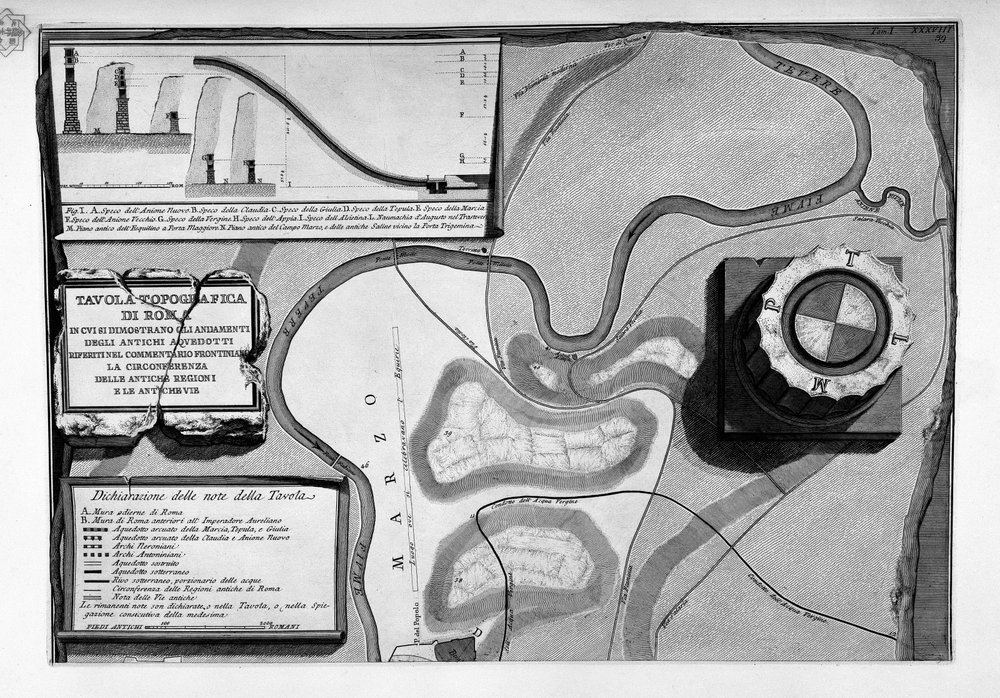 Maps of ancient Roman aqueducts in Rome av Giovanni-Battista Piranesi