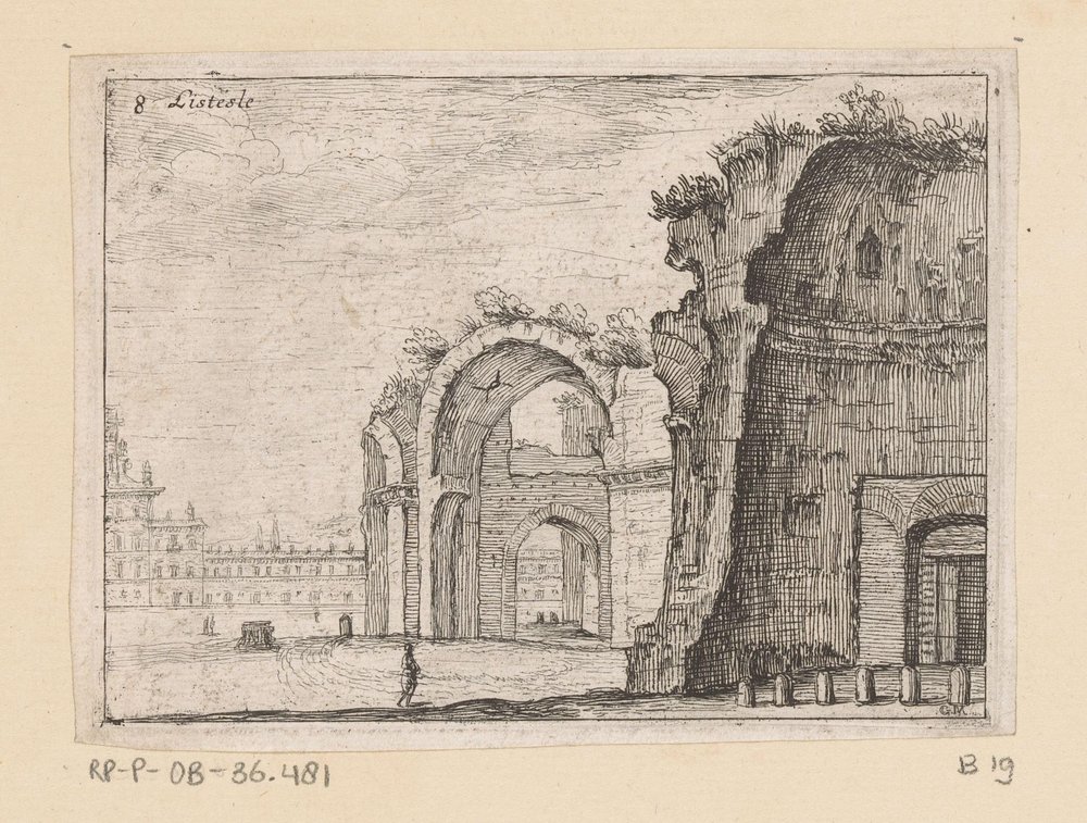 Rester av Diocletianus bad i Rom Listesse (titel på objekt) Utsikt över Rom (serietitel) Alcune vedute et prospettive di luoghi dishabitati di Roma (serietitel) av Giovanni Battista Mercati
