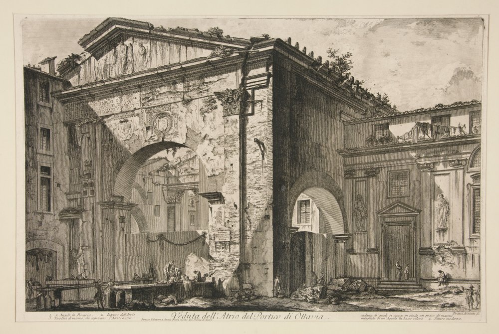 Vy över atriet i Octavias portik, ur Vedute di Roma av Giovanni Battista Piranesi