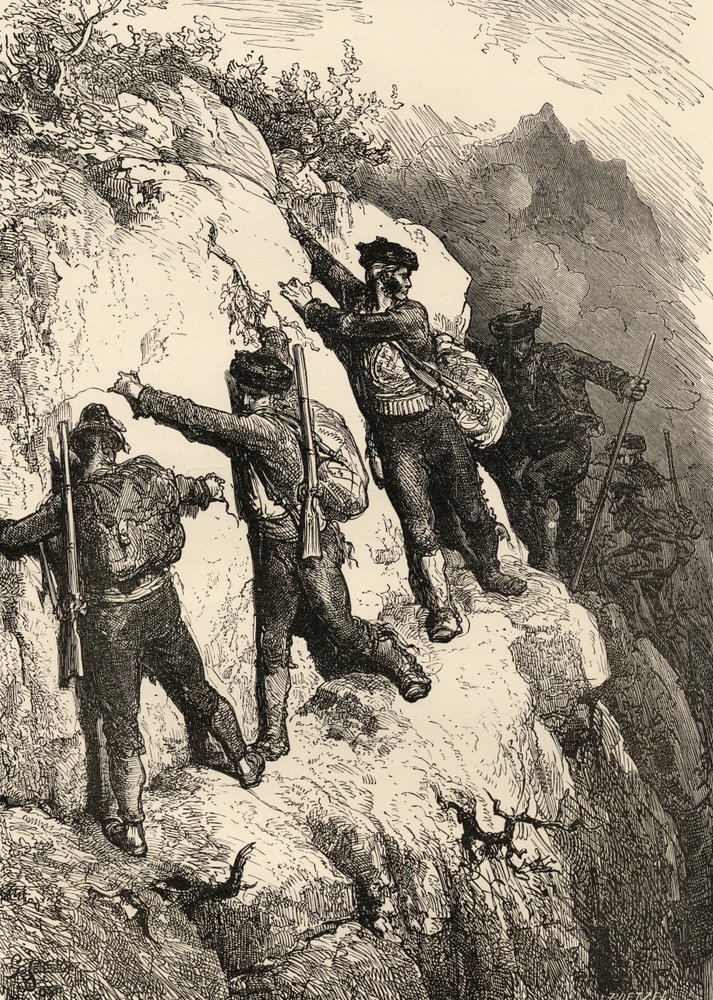 Spanska Contrabandistas, illustration från "Spanish Pictures" av pastor Samuel Manning av Gustave Dore
