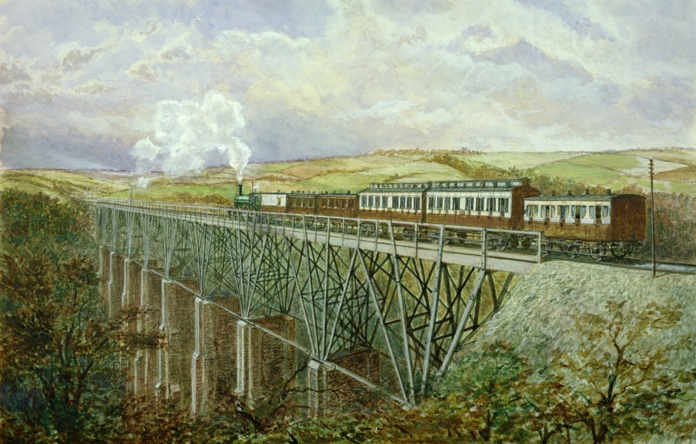 Cornwall Railway, The Gover Viaduct (wc på papper) av H. Geach