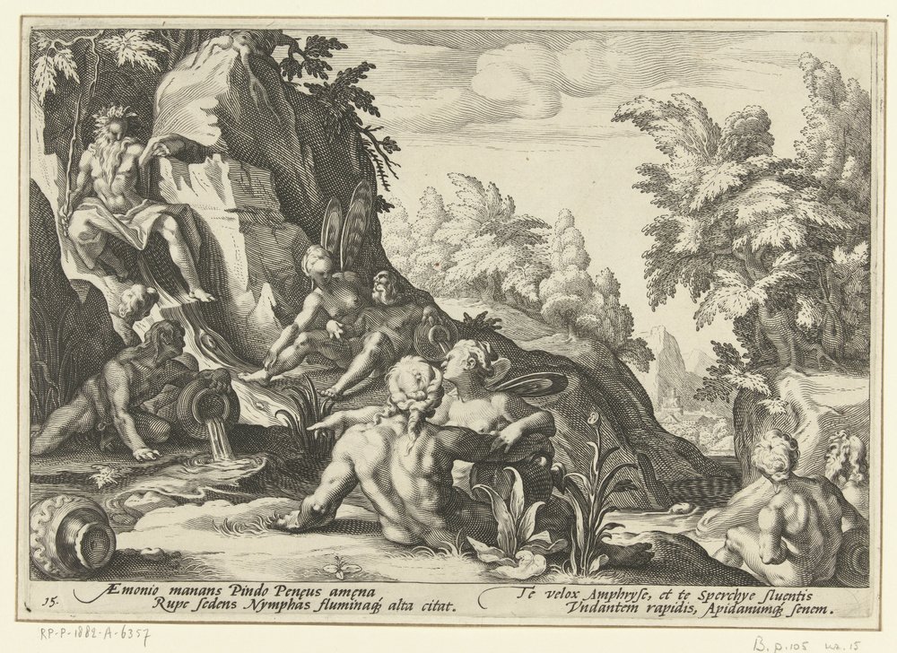 Peneus besöktes av andra flodgudar Ovidius metamorfoser (serietitel) av Hendrick Goltzius (workshop of)
