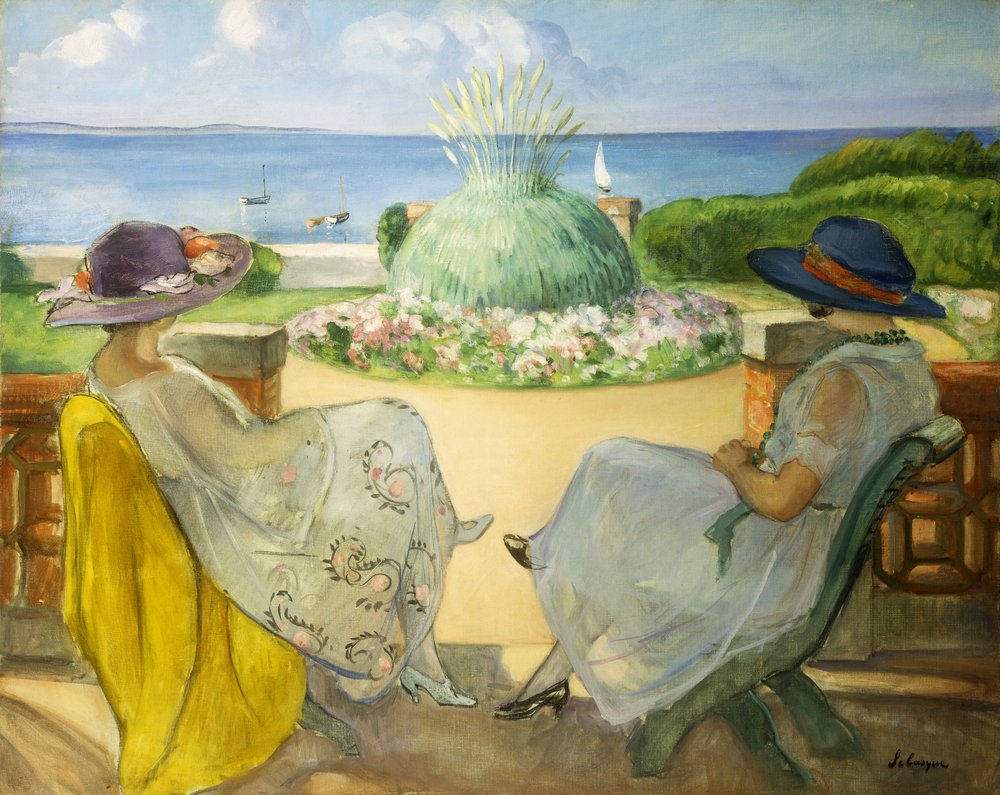 Två unga kvinnor på en terrass vid havet, 1922 av Henri Lebasque