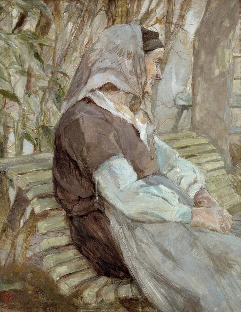 Gammal kvinna sittande på en bänk i Céleryran av Henri de Toulouse-Lautrec