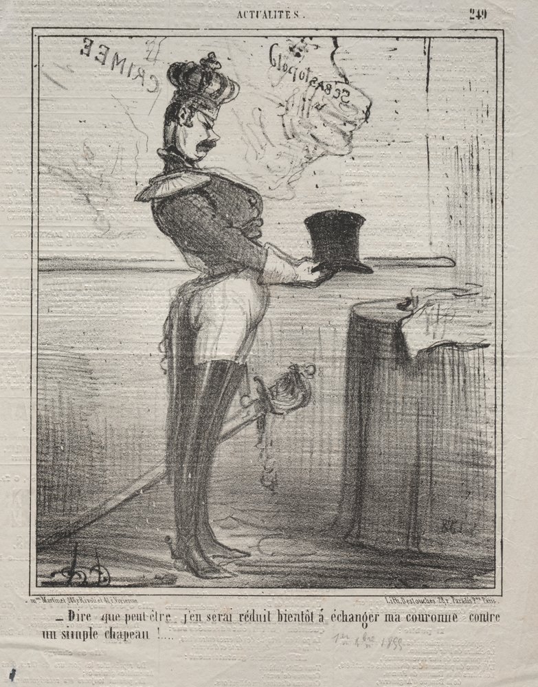 Aktualiteter (nr 249): De säger att jag snart kommer att reduceras till att byta ut min krona mot en enkel hatt! av Honoré Daumier