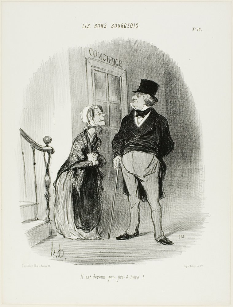 "Han har blivit en Laaaand-Looooord!", plansch 18 från Les Bons Bourgeois av Honoré Victorin Daumier