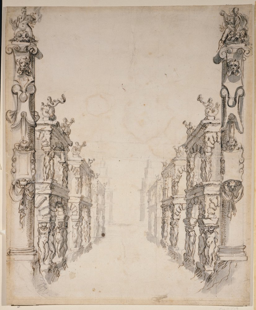 The House of Oceanus (penna och bläck på papper) av Inigo Jones