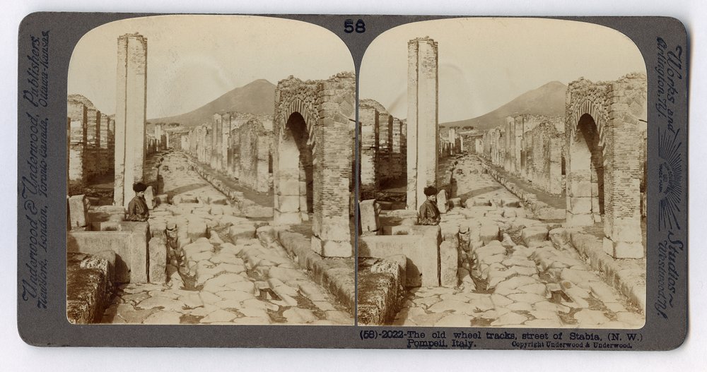 Gamla hjulspår på Stabian Street, Pompeji, från The Underwood Travel Library, 1895 (sepiafoto) av Italian Photographer