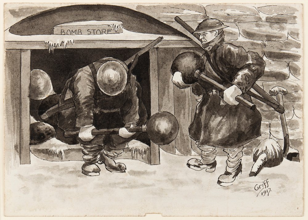 "Och de sa till oss att kriget skulle vara över till jul, ett "är vi bär" pudder till Fritz istället för att bära våra egna på "ome" av J. Griffiths