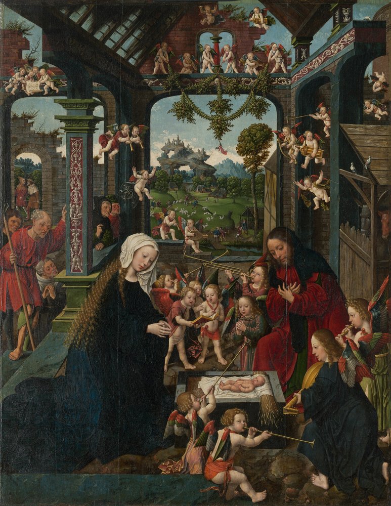 Tillbedjan av Kristusbarnet av Jacob Cornelisz. van Oostsanen