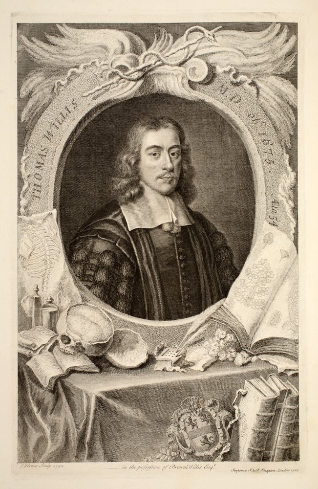 Porträtt av Thomas Willis, M.D., illustration från "Heads of Illustrious Persons of Great Britain", utgiven av Knapton, London 1742. av Jacobus Houbraken