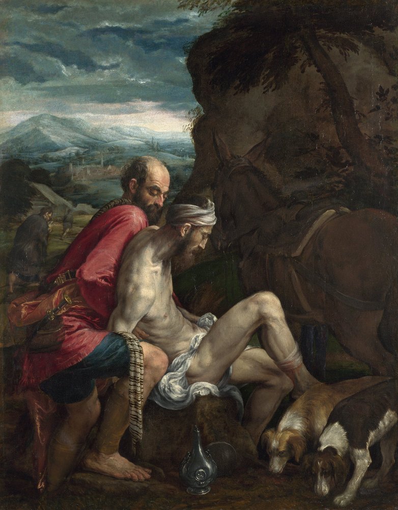 Den barmhärtige samariten av Jacopo Bassano
