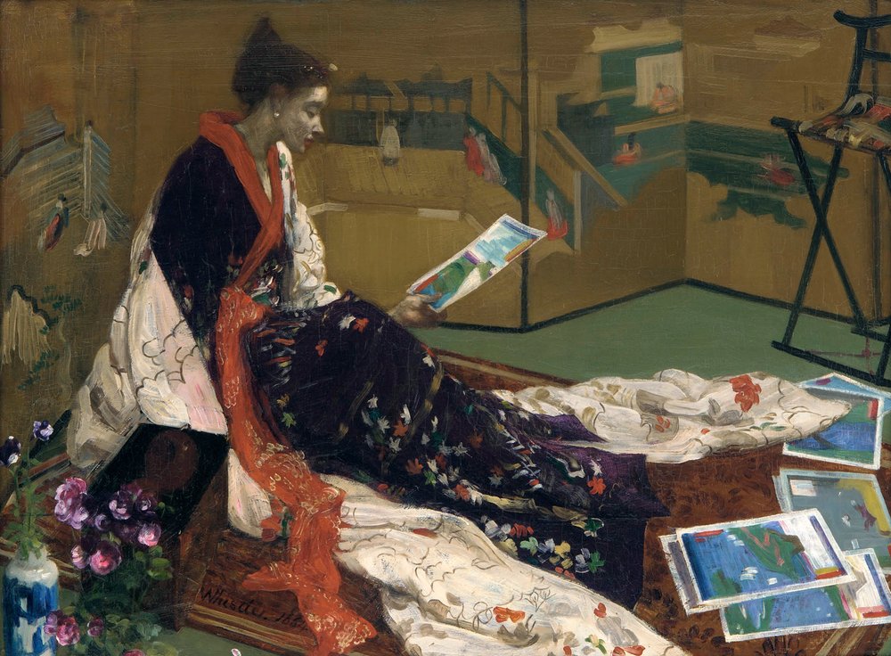 Infall i purpur och guld: Den gyllene skärmen, 1864 av James Abbott McNeill Whistler