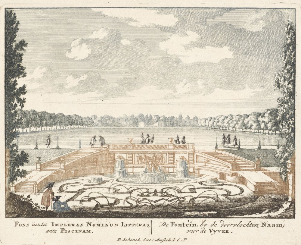 Fontän och stor damm i Het Loo-palatsets trädgårdar, 1694-97 av Jan I van Call