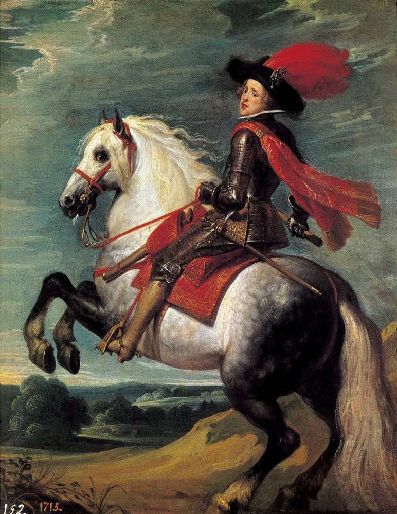 Ryttarporträtt av Filip IV. Filip IV (1605-1665), kung av Spanien, representerad vid 20 års ålder. Målning av Jan van Kessel I dit Le Vieux (1626-1679). av Jan van the Elder Kessel