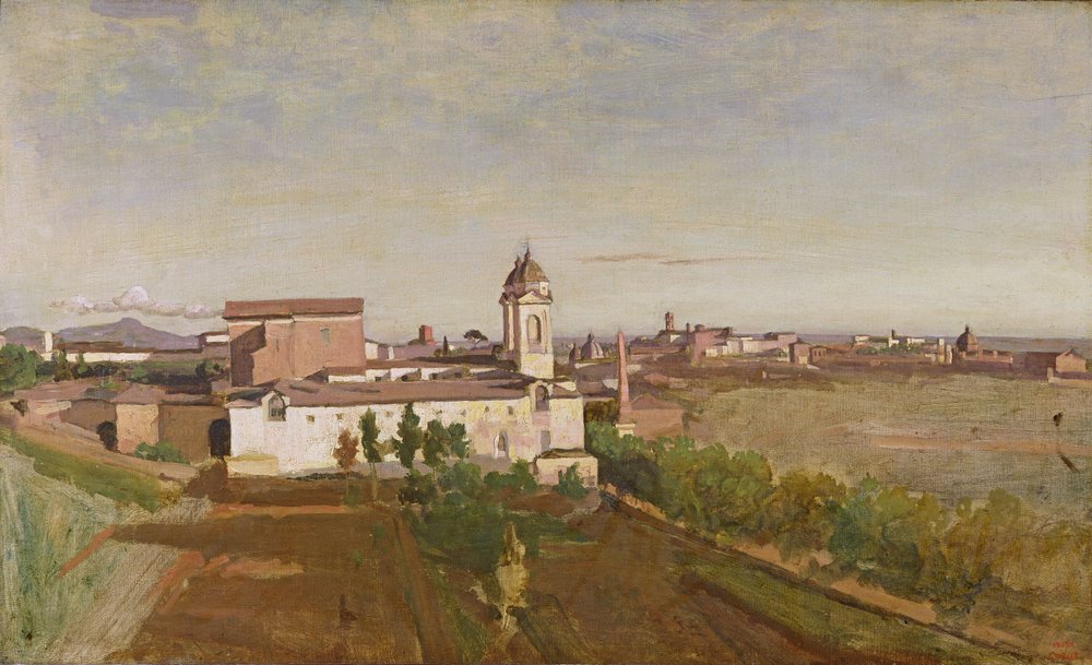 Trinita dei Monti mai le Villa Medici, c.1830-34 swed av Jean-Baptiste-Camille Corot