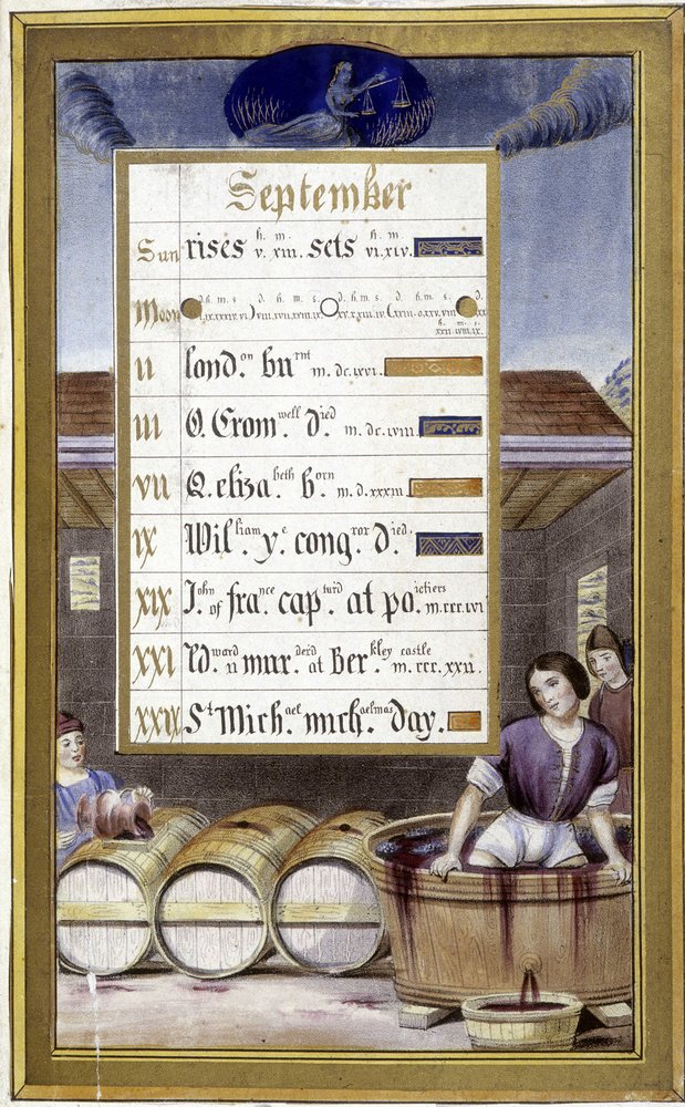 September: skörden och jungfruns tecken - i "" Faksimil av Anne av Bretagnes timmar"" av Jean Bourdichon av Jean (after) Bourdichon